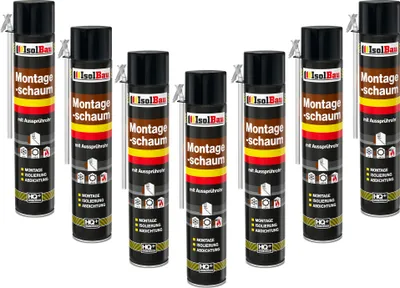 Produktbild von Isolbau 7 x 750 ml Montageschaum mit Aussprührohr - PolyurethanBauschaum für Montage, Isolierung, Abdichtung, Innen & außen