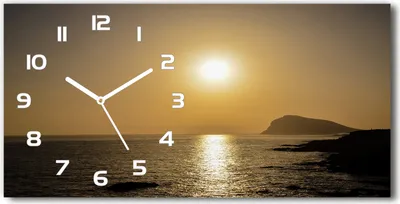Produktbild von Wanduhr aus Glas – 60x30 cm - Glasbild - Glasuhr - Gehärtetes Glas - weisse-zeiger - Sonnenuntergang Meer