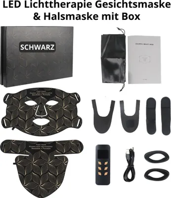 Produktbild von LED Lichttherapie Gesichtsmaske & Halsmaske – 8 Farben Rotlicht & Nahinfrarot – Anti-Aging, Porenverfeinerung, Akne & Hautaufhellung – Schwarz