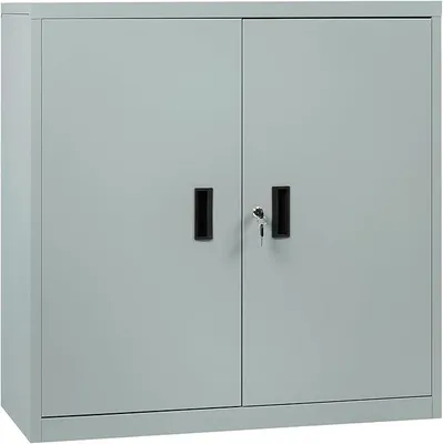 Productafbeelding van Archiefkast afsluitbaar, ordnerkast met verstelbare legplank, metalen kast met slot, kantoorkast, opslagkast, multifunctionele kast, grijs, B90xH92xD40 cm, ASK12gr