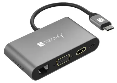 Image de Techly IADAP-USB31-DOCK3 Techly USB-C to HDMI/VGA/USB3/RJ45 Multiport Adapter