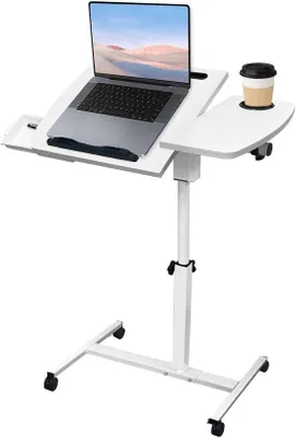 Immagine prodotto di Tavolino regolabile e portatile per laptop con rotelle, da usare sul letto o sul divano