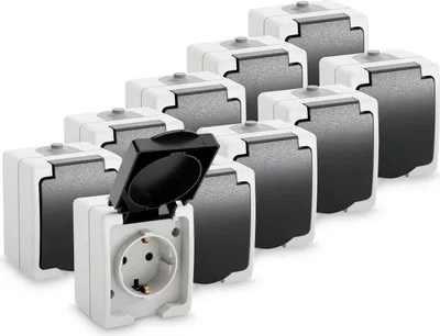 Produktbild von ABSINA Aufputz Schutzkontakt Steckdose für Feuchtraum - 10x 1fach Aufputz Schutzkontaktsteckdose IP44, 250V, 16A, 2 polig