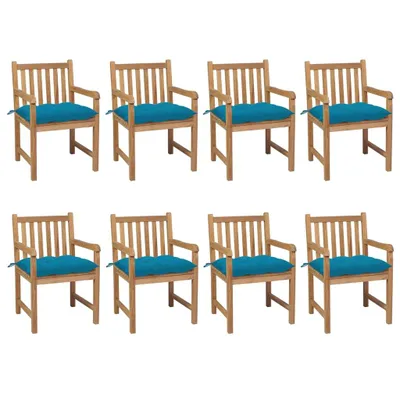 Produktbild von Gartenstühle 8 Stk. mit Hellblauen Kissen Massivholz Teak 3073077