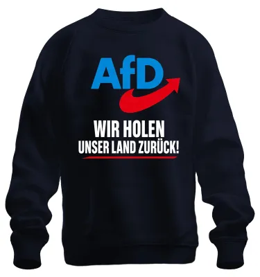 Immagine prodotto di AfD: Riprendiamoci il nostro paese. Dichiarazione patriottica. Felpa con scritta sarcastica. Colore: blu navy. Taglia: S