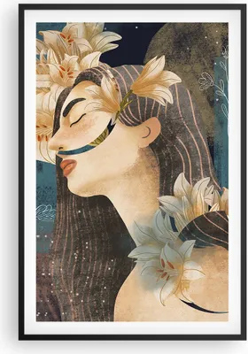 Produktbild von Gerahmtes Poster - Schwarzer Rahmen - Surreal Frau Blumen - 61x91,5 cm - Wand Bild - Wanddeko - Wandbilder - Kunstposter - Wandposter - Bilderrahmen - Bilder - Kunstdruck - P2BPA61x91-4743