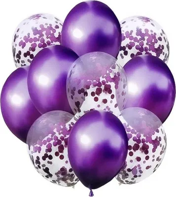 Zdjęcie produktu dla Set aus Metallic-Ballons mit violettem Konfetti, 10 Stück (Party - Ballons)