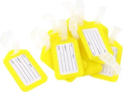 Image de Lot de 10 pochettes en plastique, jaune et blanc, avec étiquettes pour valises