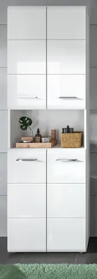 Produktbild von Badezimmer Hochschrank "Cover" in weiß Hochglanz Badschrank 60 x 185 cm