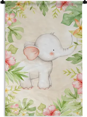 Produktbild von MuchoWow® Wandteppich Wandbehang Elefant - Dschungel - Aquarell 90x135 cm Tapisserie Dekoration Wandtuch - Baumwolle - Wandskulptur