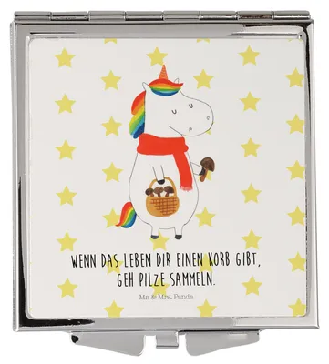 Produktbild von Mr. & Mrs. Panda Kosmetikspiegel Einhorn Pilz - Weiß - Geschenk, Klappbarer Spiegel, Taschenspiegel, Einhörner, Pilze, Schminkspiegel, Handspiegel, Unicorn, Frauen