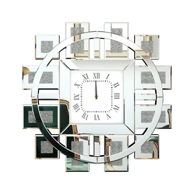 Immagine prodotto di Orologio da parete WISFOR 80 cm, orologio decorativo rotondo, orologio moderno da cucina, orologio da ufficio, numeri romani silenziosi, vetro, argento