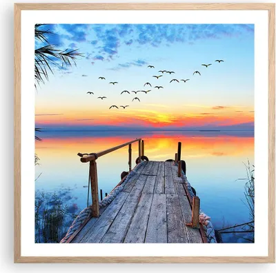 Produktbild von Gerahmtes Poster - Rahmen in heller Eiche - Brücke See - 60x60 cm - Wand Bild - Wanddeko - Wandbilder - Kunstposter - Wandposter - Bilderrahmen - Bilder - Kunstdruck - Wandbild - P2NAC60x60-3818