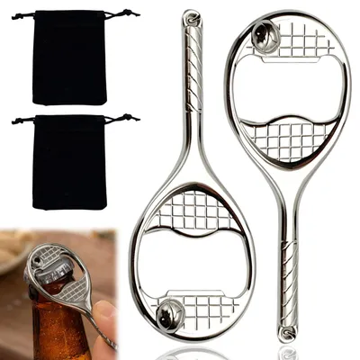 2 Tennisrackett-Flaschenöffner aus Zinklegierung, silber