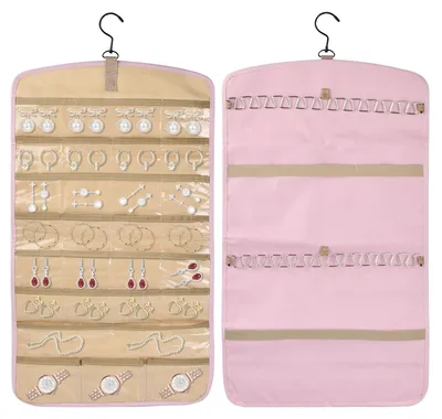 Schmuckorganizer, doppelseitig, mit Haken und Taschen, rosa