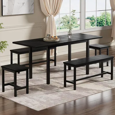 Immagine prodotto di Set tavolo da pranzo con 4 sedie, allungabile da 120 a 160 cm, in MDF nero