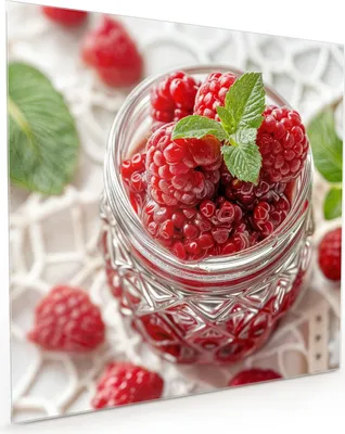 Produktbild von Küchenrückwand Spritzschutz Glas mit Motiv Himbeerglas 40 x 40 cm