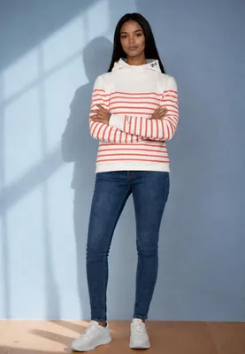 Produktbild von salzhaut Damen Hoodie VASEN XS Maritimer Kapuzenpullover Gestreift mit Stehkragen – Bequemer Pullover aus Baumwoll-Mix ohne Kordel – Designed in Hamburg