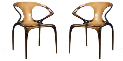 Image de Lot de 2 chaises transparentes en polycarbonate au design futuriste, monobloc, robustes et empilables, idéales pour la cuisine, la salle à manger ou le bar – ASTRA-marron