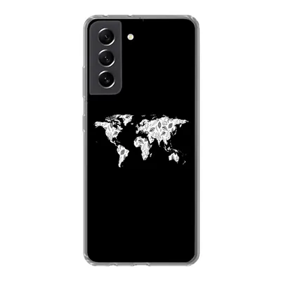 Produktbild von MuchoWow® Handyhülle Schutzhülle Hülle für Samsung Galaxy S21 FE Weltkarte - Blätter - Schwarz Silikon Softcase Handy Hülle - Mobiltelefonhülle