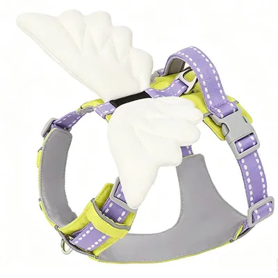 Immagine prodotto di Imbracatura per cani da esterno con motivo di ali d'angelo 3D, riflettente, regolabile, set con guinzaglio, adatta a cani di piccola e grande taglia, color kaki, taglia XXS