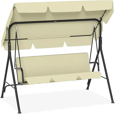 Produktbild von Hollywoodschaukel 3 Sitzer Gartenschaukel mit Verstellbar Dachbezug Schaukelbank Gartenliege Hängebank Hängeschaukel Garten Schaukel bis 200kg Belastbar, 193x110x152cm Beige