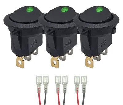 Produktbild von ProRide Wippschalter ON/OFF 3-polig rund 12 V/20 A grüne LED 3 Stück
