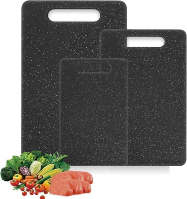 Produktbild von 3 Stück Schneidebrett Kunststoff. 3 Größen Schneidebretter Spülmaschinenfest Rutschfeste Griff – Ideal für Fleisch. Gemüse. Obst und Küchenalltag