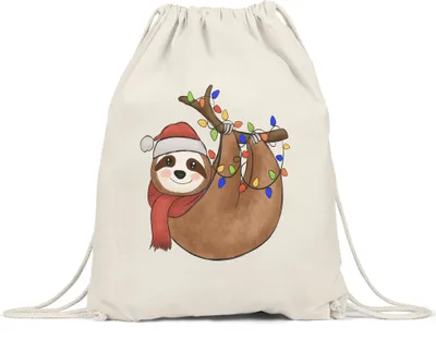 Produktbild von Weihnachts-Faultier Turnbeutel Gymsack  Geschenkidee Faultier-Fans Sloth Süßes Motiv für Weihnachten für Familie Freunde