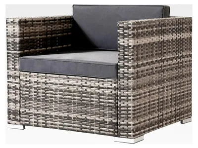 Produktbild von Gartenlounge Sessel aus Poly-Rattan | Inkl. Sitz- und Rückenkissen | Schwarz | Wetterbeständig | 85 x 75 x 34 cm