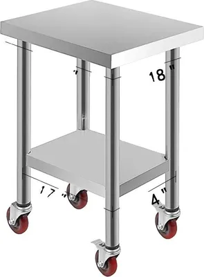 Produktbild von Edelstahl Küchenvorbereitungstisch, 4 Lenkrollen, Belastbarkeit von 100KG-300KG, 24 x 18 Zoll