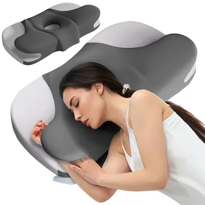 Produktbild von Juksun Ergonomisches Nackenkissen 61x35x12cm Memory Foam für Seitenschläfer mit waschbarem Bezug weiß grau