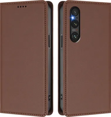 Immagine prodotto di Custodia in pelle per Sony Xperia 1 V, custodia flip magnetica in Finto cuoio con supporto Marrone