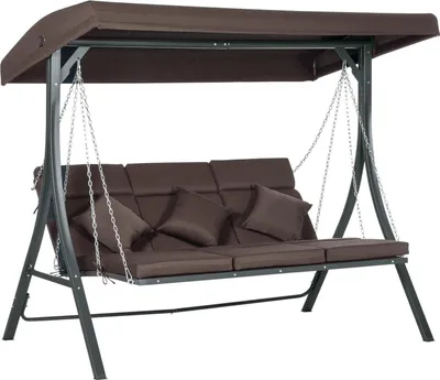 Produktbild von Hollywoodschaukel 3-Sitzer, Schaukelbank Mit Verstellbarem Sonnendach, Mit Kissen, Bis 270 Kg Belastbar, Metall, Texteline, Braun
