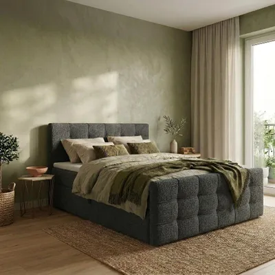 Produktbild von ELVORA DESIGNE Boxspringbett 160x200 cm CLOUDLUX mit Bonellmatratze H3 & Topper, 2 Bettkasten, Dunkelgrau