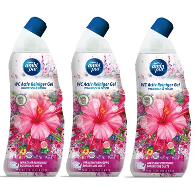 Produktbild von Ambi Pur WC Aktiv Reiniger Gel Pink Hibiskus & Rose 750ml (3er Pack)