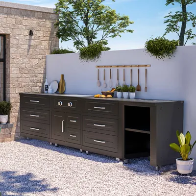 Image de Cuisine d'extérieur 4 éléments avec gazinière noir - Oviala Memphis