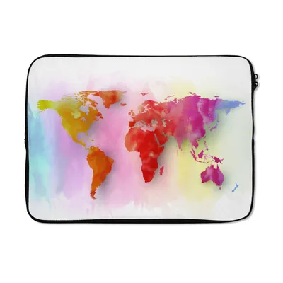 Produktbild von MuchoWow® Laptop Hülle 13 Zoll Weltkarte - Aquarell - Regenbogen Laptoptasche - Laptophülle - Sleeve - Rundumschutz