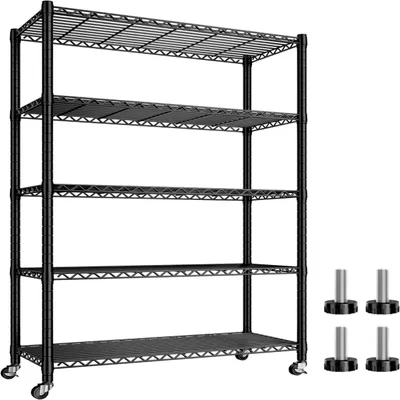 Produktbild von Fünfstöckiges Standregal mit Rollen, höhenverstellbares Schwerlastregal, 91x45x208 cm, Garagenregal, Lagerregal, Küchenregal, trägt mindestens 1020 kg