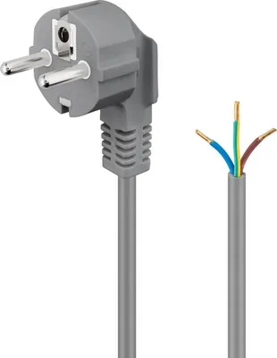 Produktbild von Goobay Schutzkontaktkabel abgewinkelt zum Konfektionieren; 2 m, Grau, Schutzkontaktstecker (Typ F, CEE 7/7) > lose Kabelenden