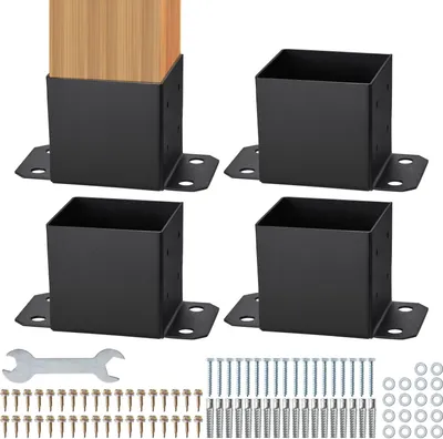 Immagine prodotto di confezione da 4 staffe di base per pali 152,4 x 152,4, robusti ancoraggi per pali di recinzione in legno