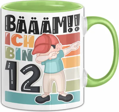 Produktbild von 12. Geburtstag Geschenk Tasse Becher Jungen Geburtstagsgeschenk Sohn Bäääm Ich Bin 12 (Grün)