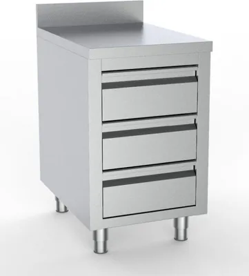 Immagine prodotto di Mobile da lavoro Combisteel con 3 cassetti, 1 ripiano e bordo rialzato, 500x700x850 mm