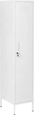 Produktbild von BELIANI Metallschrank Weiß Stahl 185cm hoch Modern mit abschließbarer Tür Kleiderstange 2 Türhaken 5 Fächern Wohnzimmer Schlafzimmer Flur Büro Archiv