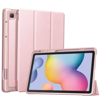 Immagine prodotto di Custodia Fintie per Samsung Galaxy Tab S6 Lite 10.4 2022/2020 SM-P610/P613/P615/P619 - Cover posteriore in morbido TPU con portapenne, funzione sleep/wake automatica, oro rosa