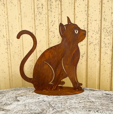 Produktbild von Gartenfigur Katze sitzend und schaut hoch 40x37cm auf Platte Edelrost Wetterfest Rost Metall Rostfigur Katzen Tier
