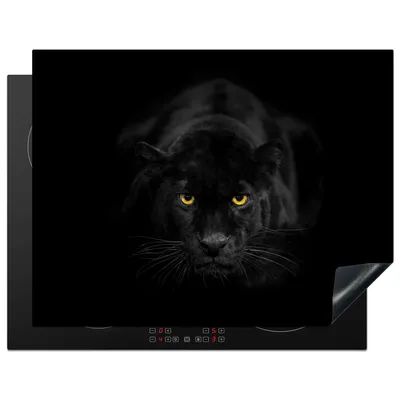 Produktbild von KitchenYeah© Herdabdeckplatte Leopard - Augen - Schwarz , 77x59cm, Küche Deko, Glaskeramikkochfeld Herdabdeckung, Abdeckplatte fùr Kochfeld