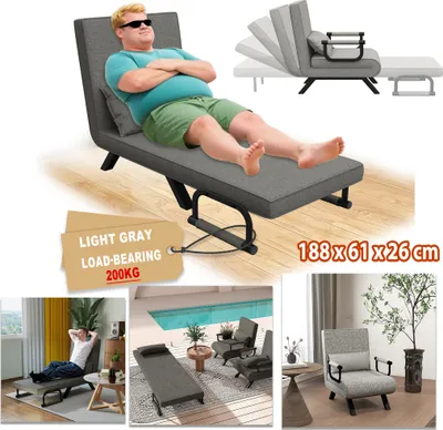 Obrázek produktu pro LARS360 rozkládací pohovka 3 v 1 - moderní rozkládací pohovka, křeslo a lůžko pro hosty, kovový rám, komfortní čalounění, snímatelný lněný potah, světle šedá barva, nastavitelné opěradlo