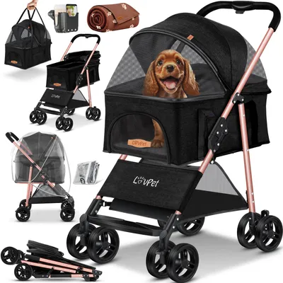 Produktbild von LOVPET® Hundewagen 2in1 Hundebuggy Hundebox faltbar bis 20kg, inkl. Netzfenster & Regenschutz