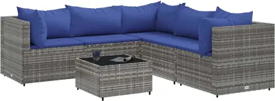 Produktbild von vidaXL 6-tlg. Garten-Lounge-Set mit Kissen Grau Poly Rattan